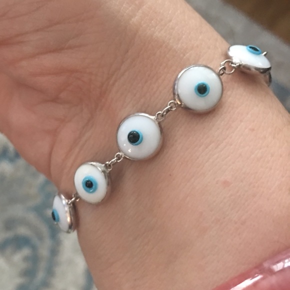 Vintage 14K Solid Gold Purple Glass Evil Eye 7 Bracelet